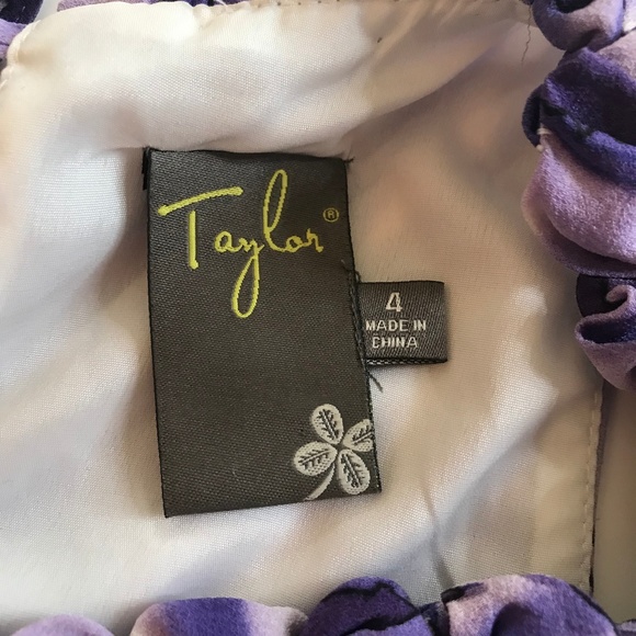 Taylor Silk Purple Floral Shift Dress Ruffle Neck - Picture 7 of 8